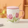 Mokken Cup Ins High Beauty Tulip Ceramic met deksel als verjaardagscadeau voor vrienden van vrienden lerarendag