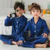 3-14 anni Girls Boys Satin Piajamas per bambini Bambini Piajama Long/Short Pijamas Set di abiti da notte in seta estiva primavera