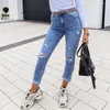 Dames jeans lichtblauwe vrouwen scheurden gat rechte denim broek y2k fashion mam high taille broek streetwear dames kleding