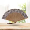 Gant Leopard Print Blossom Print Folding Hand Fans Flower Print Vintage Fan White Polyester Fans Summer Girls Dancing Fan