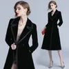 2023 Autumn Winter Velvet Trench Coat Mulheres Abrigo Mujer Longo elegante Encontrado Overcoat Feminino Sobrecote Black Cardigan Trench