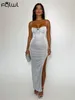 Casual klänningar habbris sexig vit glittrande lång klänning elegant fest för kvinnor 2024 våren backless split maxi lyx camisole