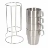 Mugs Stainless Steel Camping Cup Set Of 4 Double Layer Coffee With Stand Holder Stackable Outdoor Cups For Picnic