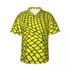 Мужские повседневные рубашки геометрическое искусство пляжная рубашка мужчина желтый кирпичный принт гавайский узор с короткими рукавами крутой