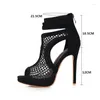 Chaussures habillées Pxelena 2024 Femmes sexy STILETTO Talons hauts Rome Gladiator Sandales Hollow Out Peep Toe Air Mesh Boots Summer Zip Plus taille 34-43