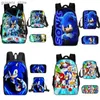 Backpacks 3PC-Set Sonic Backpack for Primary and Secondary School Cartoon School Sac pour garçons et filles Mochila Zippered Bag Y240411Y2404173ljn