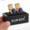 Manschettlänkar Hawson Luxury Shiny Crystal Cufflinks för män med kedjor Mens Shirt Wedding Business Accessories Cuff Links Mens Button 17mm Y240411