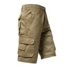 Male Cargo Pants Knee Shorts Classic Summer Shorts Multiple Pockets Large Size Cotton Half Pants Khaki Army Green Shorts 240410