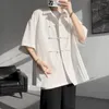Men's Casual Shirts Summer Chinese Traditional Shirt Plus Size High Quality Men Clothing Plain Color Short Sleeve Vintage Tops M-XXXXXL