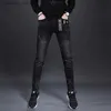 Jeans masculinos Coreia Versão mensal Jeans pretos de alta qualidade Slim Stretchlight Luxury casual jeanssexy elegante jeans de rua;L49