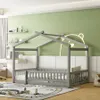 Lit en bois pleine grandeur, cadre de lit de maison avec clôture et toit, playhouse Design Kids Bed, lit simple de maison pour les enfants, les adolescents, les filles, les garçons