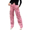 Jeans féminins poche rose pantalon de cargaison en liberté américaine