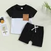 Summer Toddler Kids Boys Clothes Set Patchwork Color Pocket SHORT STEVE T-SHIRTS+Shorts Nyfödda Casual Sportwear Outfits