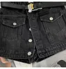 Streetwear Femmes Vintage Single Breasted Pockets Denim Shorts Summer High Taist Jirts Y2K Femme Black Jean 240411