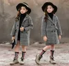 Girls Coat Autumn Winter Korean Big Children039s Woolen coat Pocket version gray plaid houndstooth Outerwear Clothes LJ201125 86555821