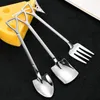 Dinnerware Sets 1PC 304 Stainless Steel Retro Coffee Spoon Shovel Ice Cream Creative Tea Fruit Forks Fashion Tableware