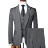 Costumes masculins lansboter gris hommes combinaisons de marié mariage 3 actifs rétro gentleman plaid de mode classique