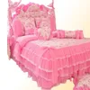 Korean style pink Lace bedspread bedding set king queen 4pcs princess duvet cover bed skirts bedclothes cotton home textile 2012096599284