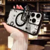 Circuit Board Texture Lens Holder Magnetic Phone Case For iPhone 14 13 12 11 15Pro Max Plating Frame Lens Film Transparent Cover