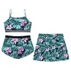 Kids Girls 3Pcs Print Swimsuit Children Rash Guard Swim Vest Crop Tops with Shorts Skirt Swimwear Pool Bathing Suit Beachwear