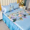 Kylbäddskjolkudde för sommaren Colcha de Cama Queen Floral Style Bedstrast 180x220 spetsar lakan med anti -slipremmar