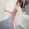Girl's jurken meisjes mouwloze jurk 2024 zomer nieuwe kleur 3D bloemjurken kinderen boog prinses jurken