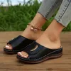 Sandals Women Wedge Slide Shoes Perforated Hook & Loop Vamp Open Toe Comfy Arch Support Slides