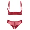 Reggiseni set da donna in pelle lucida in pelle in pelle senza piena set di biancheria intima cinghie regolabili reggiseno condotto con brief di cavallo aperto