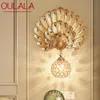 Oulala Contemporary Resin Peacock Wall Light Led Gold Creative Crystal Sconce Lampen voor huis in de woonkamer slaapkamer decor