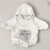 Animals Toddler baby clothes autumn and winter new boys and girls hooded jumpsuit solid color pullover plush large pocket romper