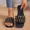 Chaussures de sandales pour femmes en strass brillants modernes Zapatos Mujer 2024 Tendencia talons carrés bas sandalias plats