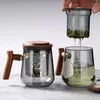Muggar högkvalitativ värmebeständig glas mugtea vatten separation te kopp set filter med lockkontor