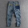 Herren Jeans Spleißtaschen Herren Destiertes Loch Gerade Denimhose Vintage gewaschene Bleistifthosen