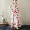 Casual Dresses Print Floral Thin Light Soft Cotton Loose Bohemia Long Dress For Women Summer Holiday Outdoor Travel Beach Tank