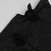 Robes de fête putao paillettes cristal noires robe de bal sans manches 3d fleur sexy creux robe longue tapis rouge