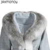 Jaxmonoy Women's Cashmere Coat Luxury Fox Furt Forte Ladie Inverno Slim Trench Giacca Long Triva