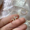 High end designer rings Tifancy V-gold material plated with natural white Fritillaria and diamond double T ring CNC versatile fashion style Original 1:1 With Real Logo