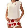 2024 Nieuwe t-shirts Shorts Fun Casual Comfortabele dames pyjama's huiskleding kan worden gedragen externe Suspender shorts buitengewaad Badrobe Casual Nightwear Set