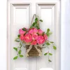 Decoratieve bloemen roze deurhangers manden kunstmatige bloem veer krans voor voorkant