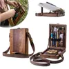 Writers Messenger Wood Box Multifunction Artist Tool and Brush Storage Box Retro Trähandgjorda Portable Crossbody Postman Bag2410745