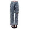 Frauen Jeans Anjamanor Low Rise Fransen Ripped Baggy Hellblau Jeanshose Frachthose Streetwear Freund für Frauen d73fi90