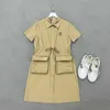 Basic & Casual Dresses designer 2023 Summer New Embroidery Metal Letter Elastic Belt Waist Cushion Shoulder Flying Sleeve T-shirt Dress U1B4