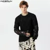 Męskie koszulki Przystojne dobrze dopasowane topy Inderun Men Lace Patchwork Dust Design T-shirts Casual Party Długie rękawy Camiseta S-3xl