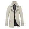 Lapel Long Sleeves Pockets Buttons Closure Men Windbreaker Spring Autumn Mid-Length Solid Color Thick Jacket Coat