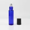 Opslagflessen 24 stks 10 ml blauwe dikke glazen rol op fles lege hervulbare parfumcontainer met roller metalen bal voor etherische olie
