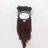 New Wig Beard Hats Viking Beard Beanie Horn Hat Winter Warm Mask Original Handmade Knit Helmet and Removable Beard Halloween Cap