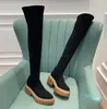 Designer Over the Knee Boots For Women Sexy Lady Thick Soled Chelsea Boots Elastic Boot Black Boots Muffin Trendy Party Shoes Storlek 35-42