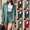 Damen -Trailsuits 2024 Sommer zweiteiliger lässiger Langschläfe Kurzes Sets Mode -Knopf -Outfits passt ein solides Falten -Set für Frauen