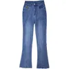 Jeans femminile 2024 Micro-ferto a fessura anteriore estiva è alto e sottile pantaloni casual a gamba a blu chiaro