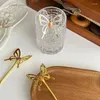 Coffee Scoops Retro Crafts Hollow Stereo Butterfly Spoon Gold Plated Hanging Ear Band Drill Stirring